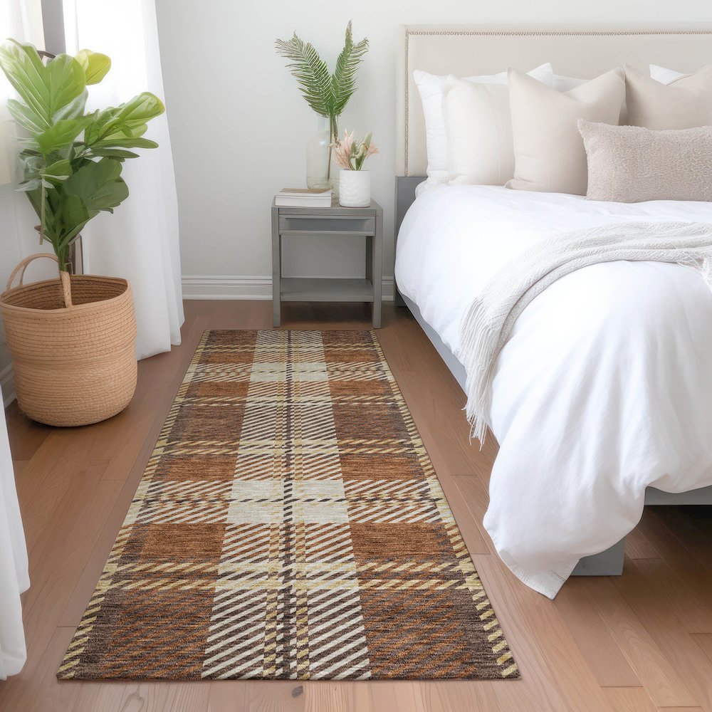 Premium Machine Washable Mayfield AMF935 Chocolate 2'3" x 7'6" Runner Rug. Picture 5