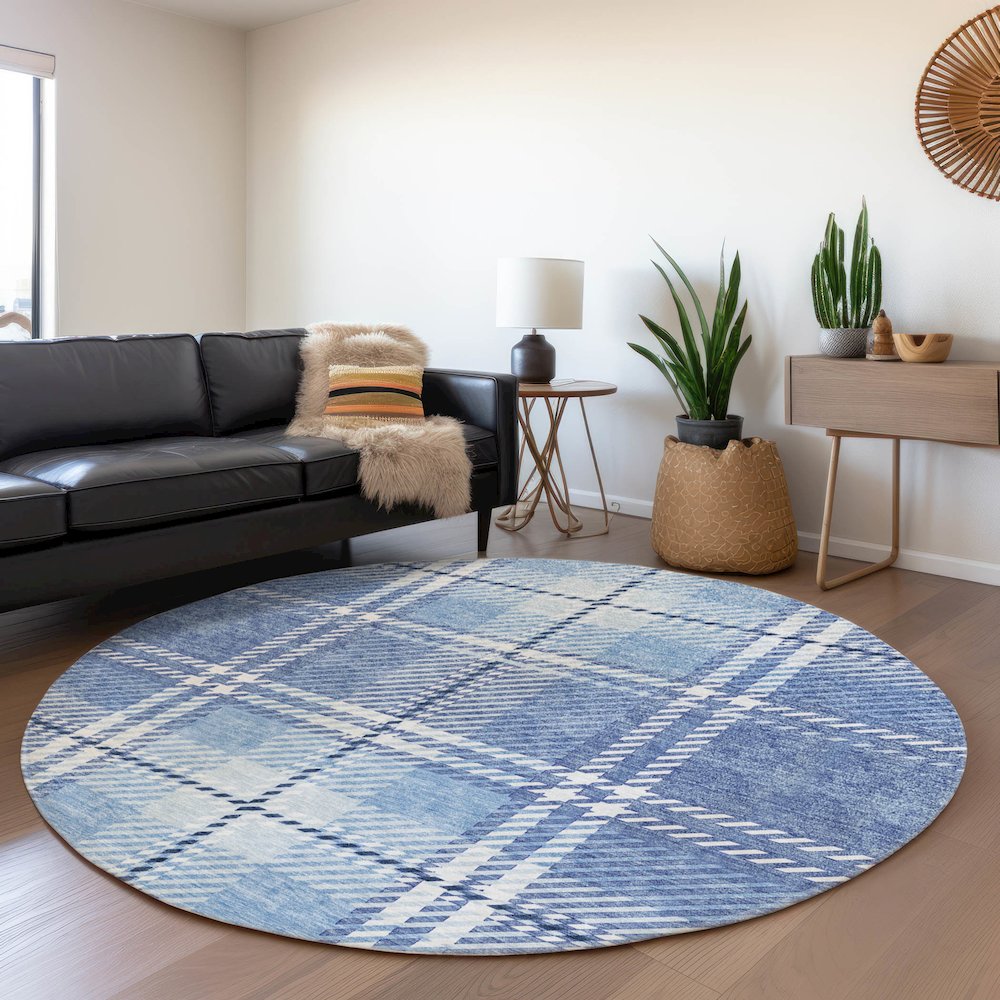 Premium Machine Washable Mayfield AMF935 Denim 8' x 8' Round Rug. Picture 5