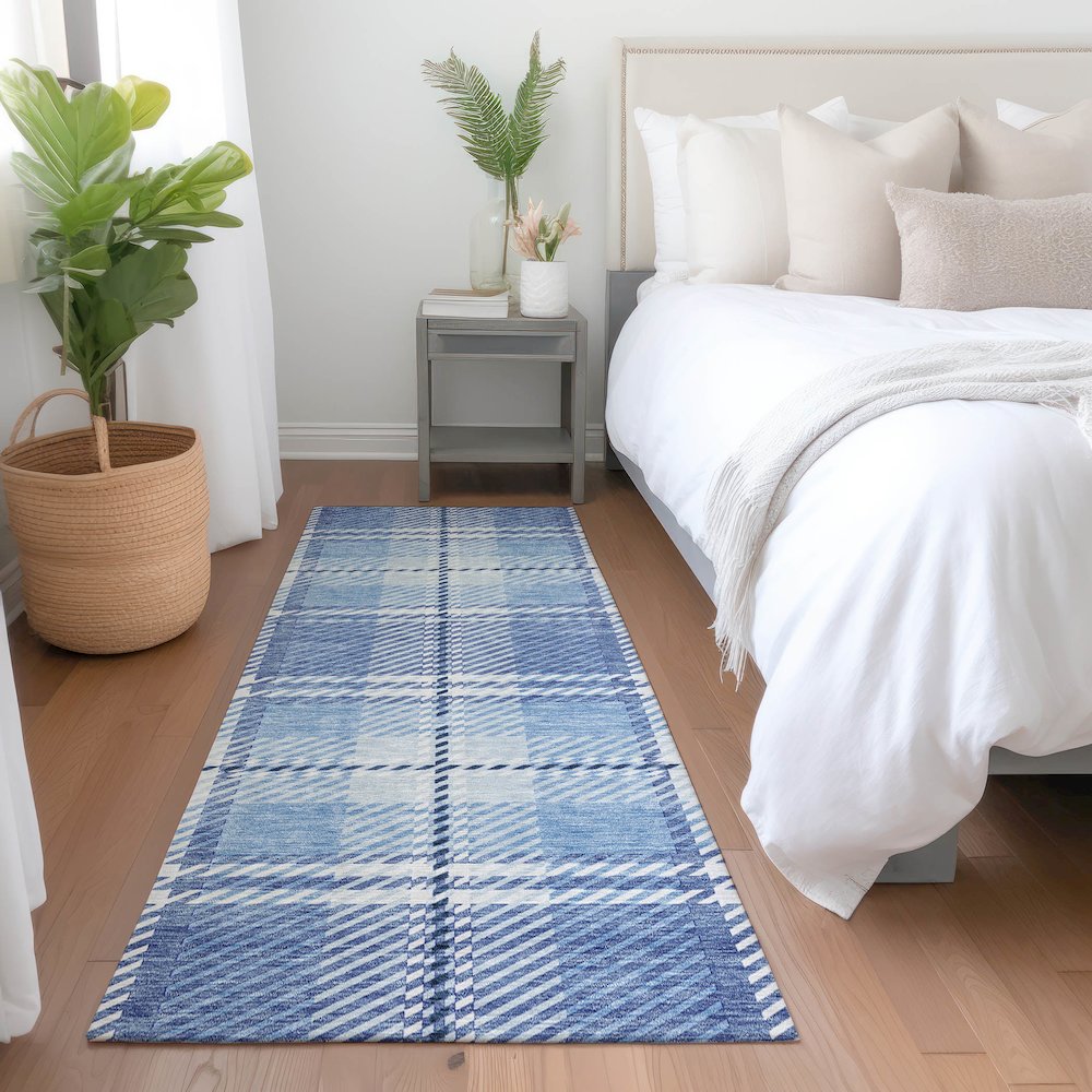 Premium Machine Washable Mayfield AMF935 Denim 2'3" x 7'6" Runner Rug. Picture 5