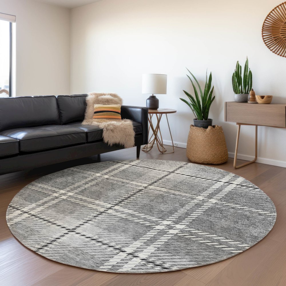 Premium Machine Washable Mayfield AMF935 Gray 8' x 8' Round Rug. Picture 5