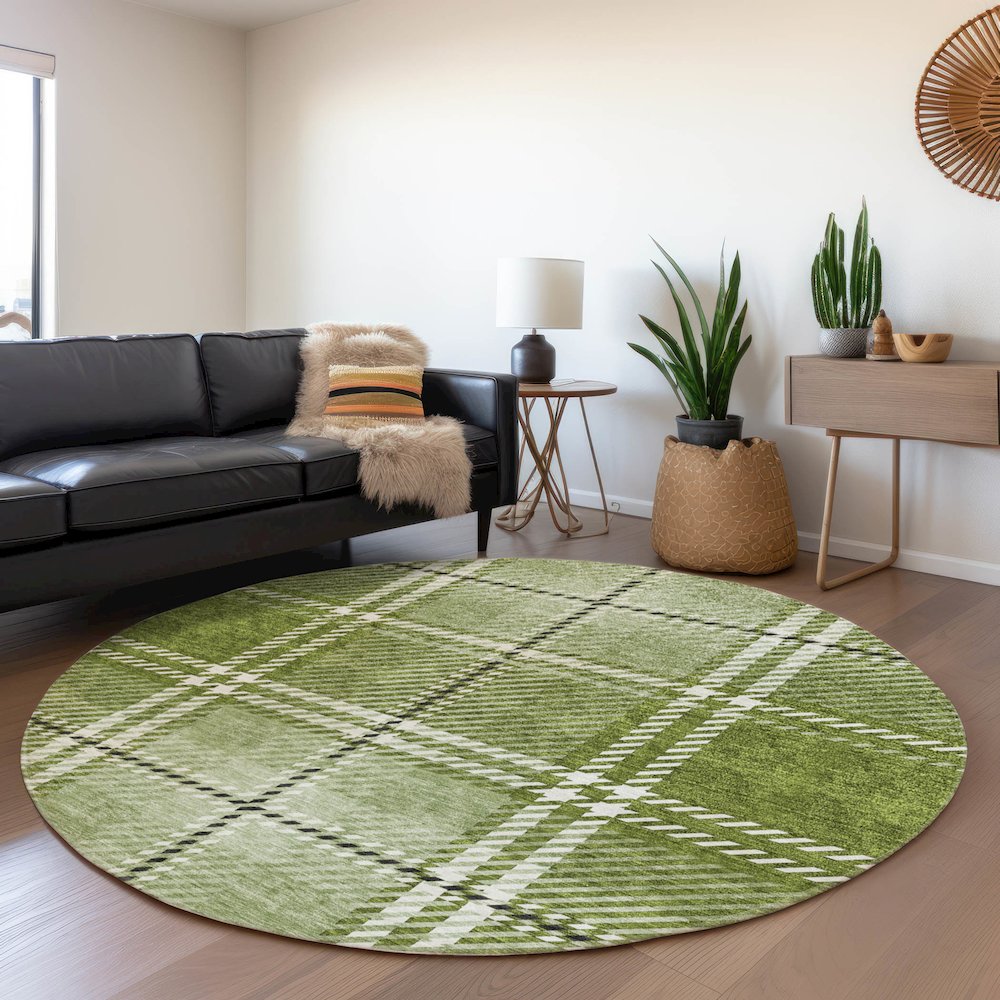 Premium Machine Washable Mayfield AMF935 Green 8' x 8' Round Rug. Picture 5