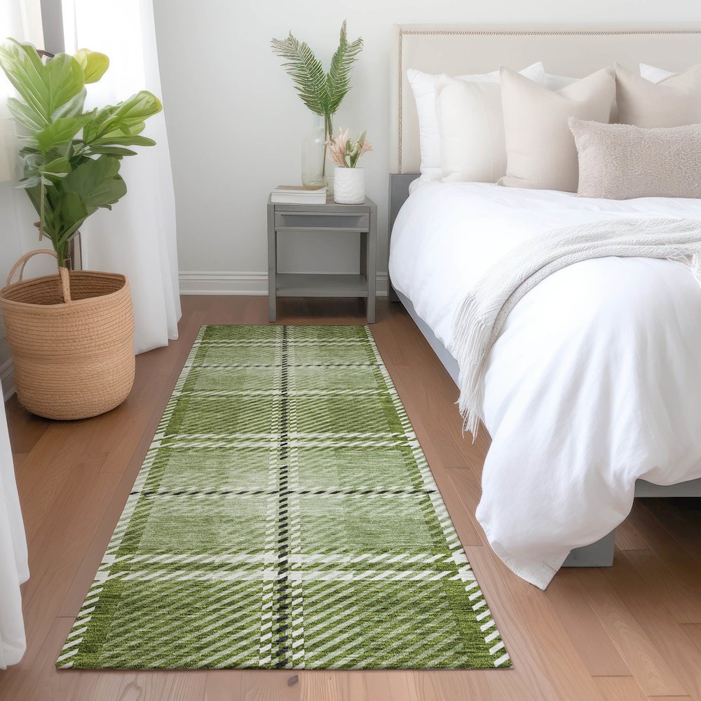 Premium Machine Washable Mayfield AMF935 Green 2'3" x 7'6" Runner Rug. Picture 5