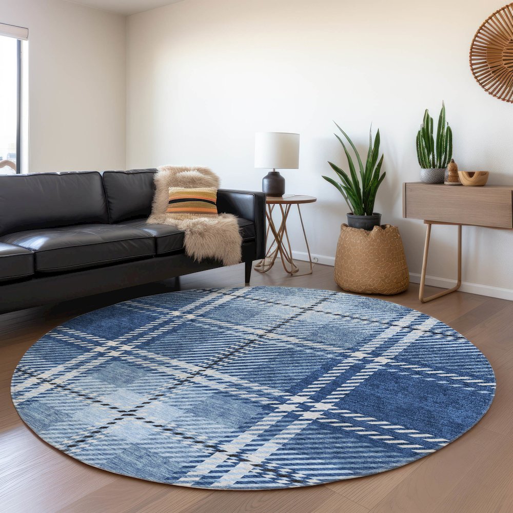 Premium Machine Washable Mayfield AMF935 Navy 8' x 8' Round Rug. Picture 5