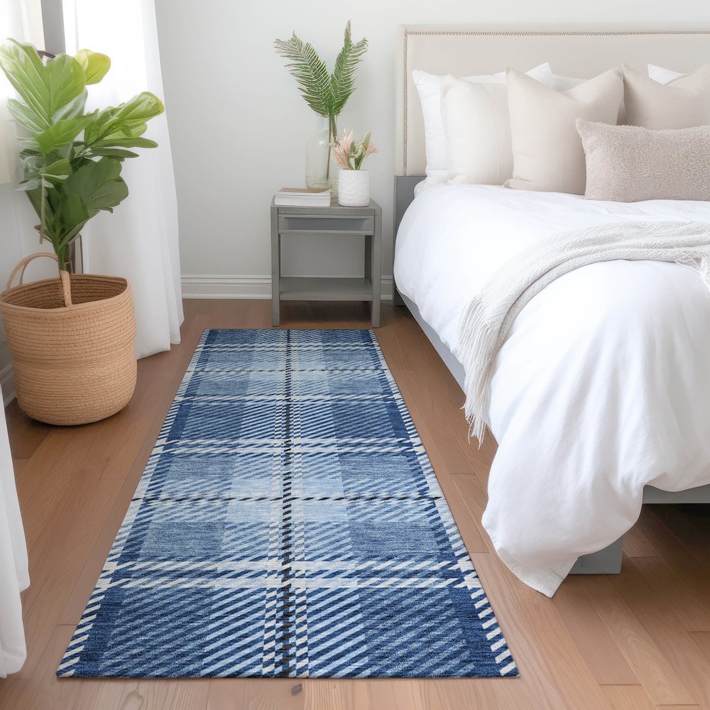 Premium Machine Washable Mayfield AMF935 Navy 2'3" x 7'6" Runner Rug. Picture 5