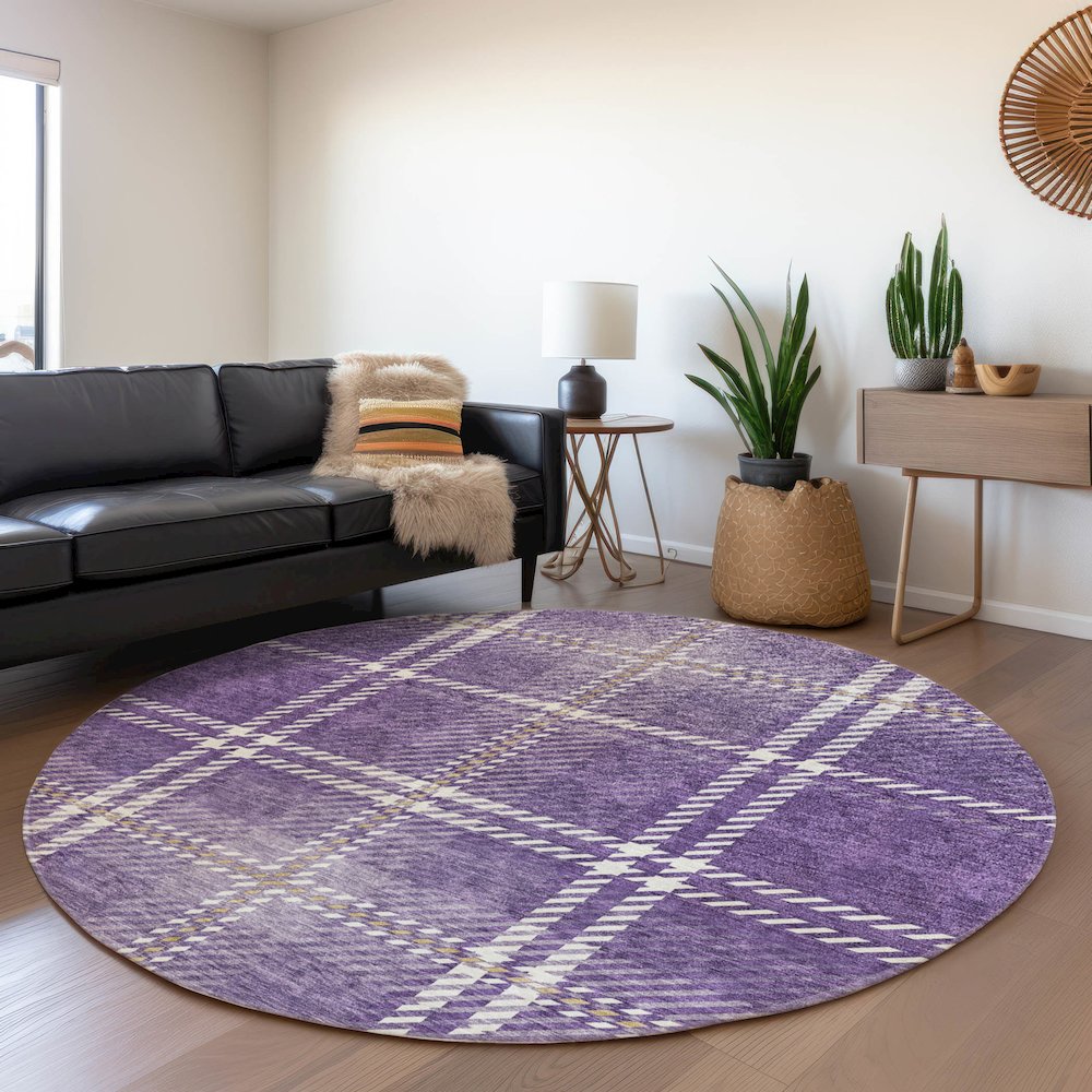 Premium Machine Washable Mayfield AMF935 Purple 8' x 8' Round Rug. Picture 5