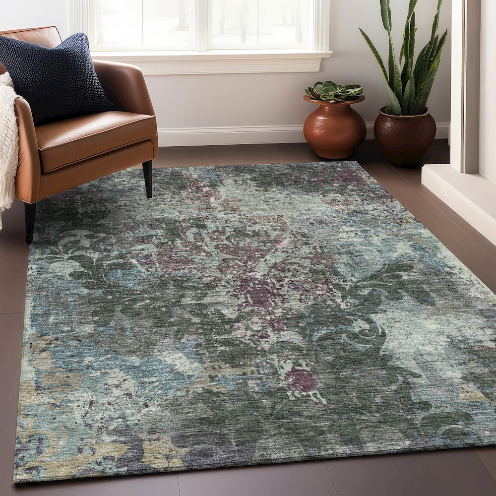 Premium Machine Washable Mayfield AMF936 Fern 2'6" x 3'10" Rug. Picture 5