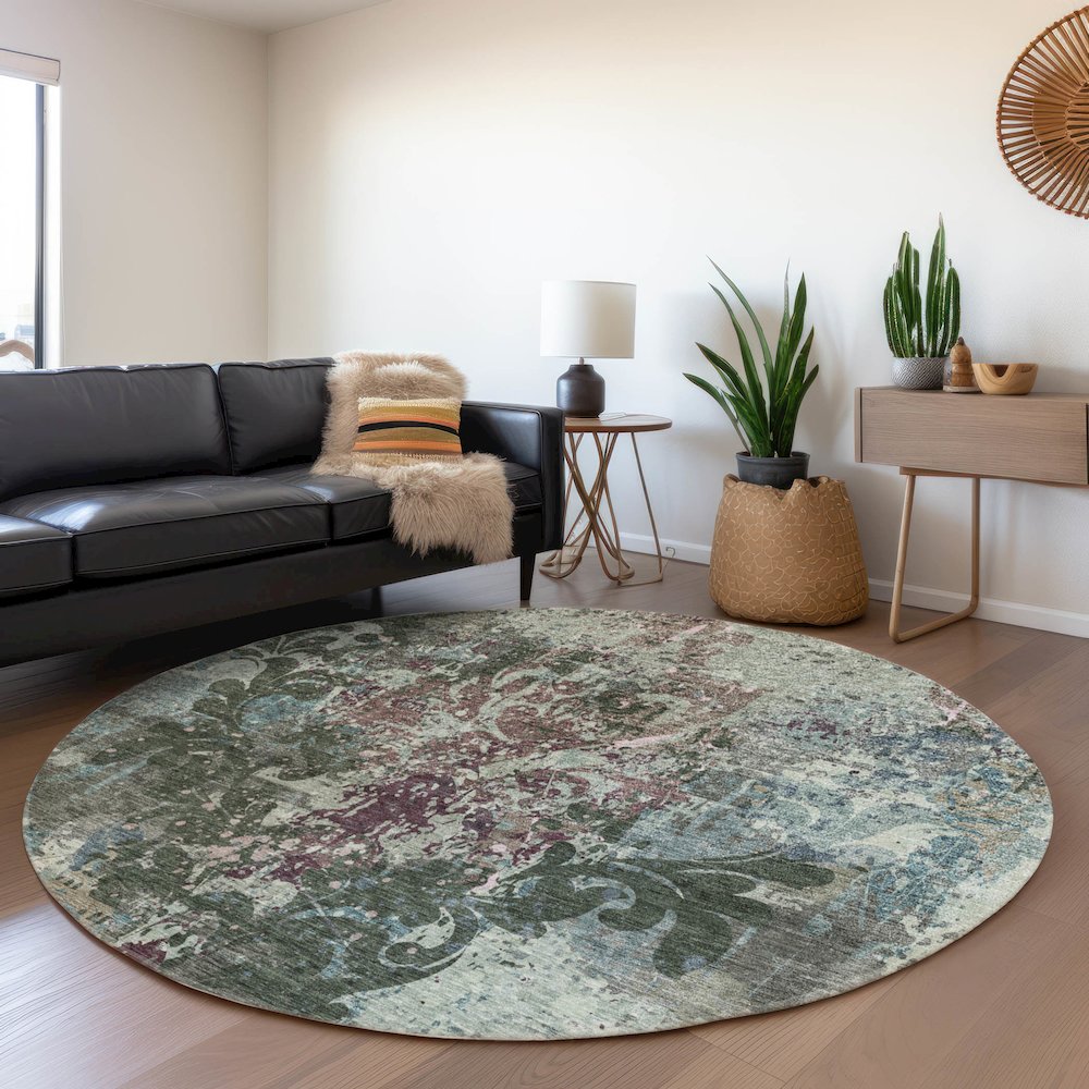 Premium Machine Washable Mayfield AMF936 Fern 8' x 8' Round Rug. Picture 5