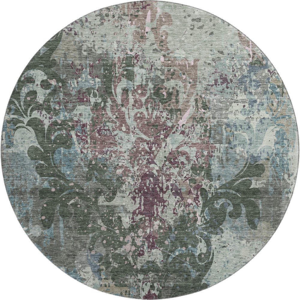 Premium Machine Washable Mayfield AMF936 Fern 8' x 8' Round Rug. Picture 1
