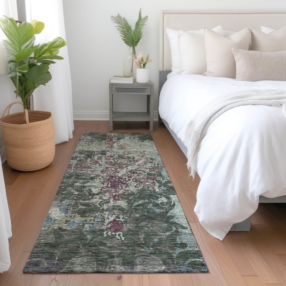 Premium Machine Washable Mayfield AMF936 Fern 2'3" x 7'6" Runner Rug. Picture 5