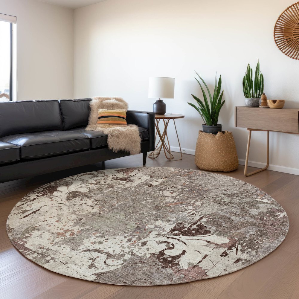 Premium Machine Washable Mayfield AMF936 Taupe 8' x 8' Round Rug. Picture 5