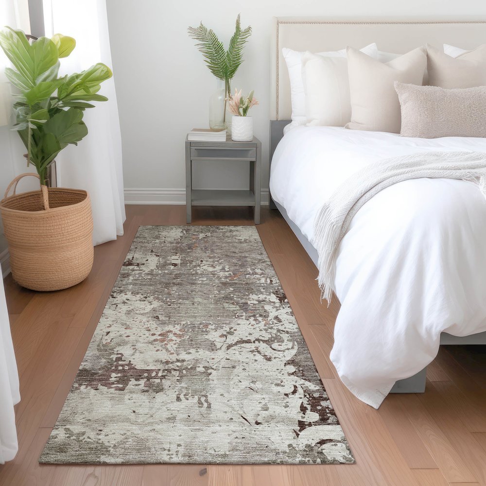 Premium Machine Washable Mayfield AMF936 Taupe 2'3" x 7'6" Runner Rug. Picture 5
