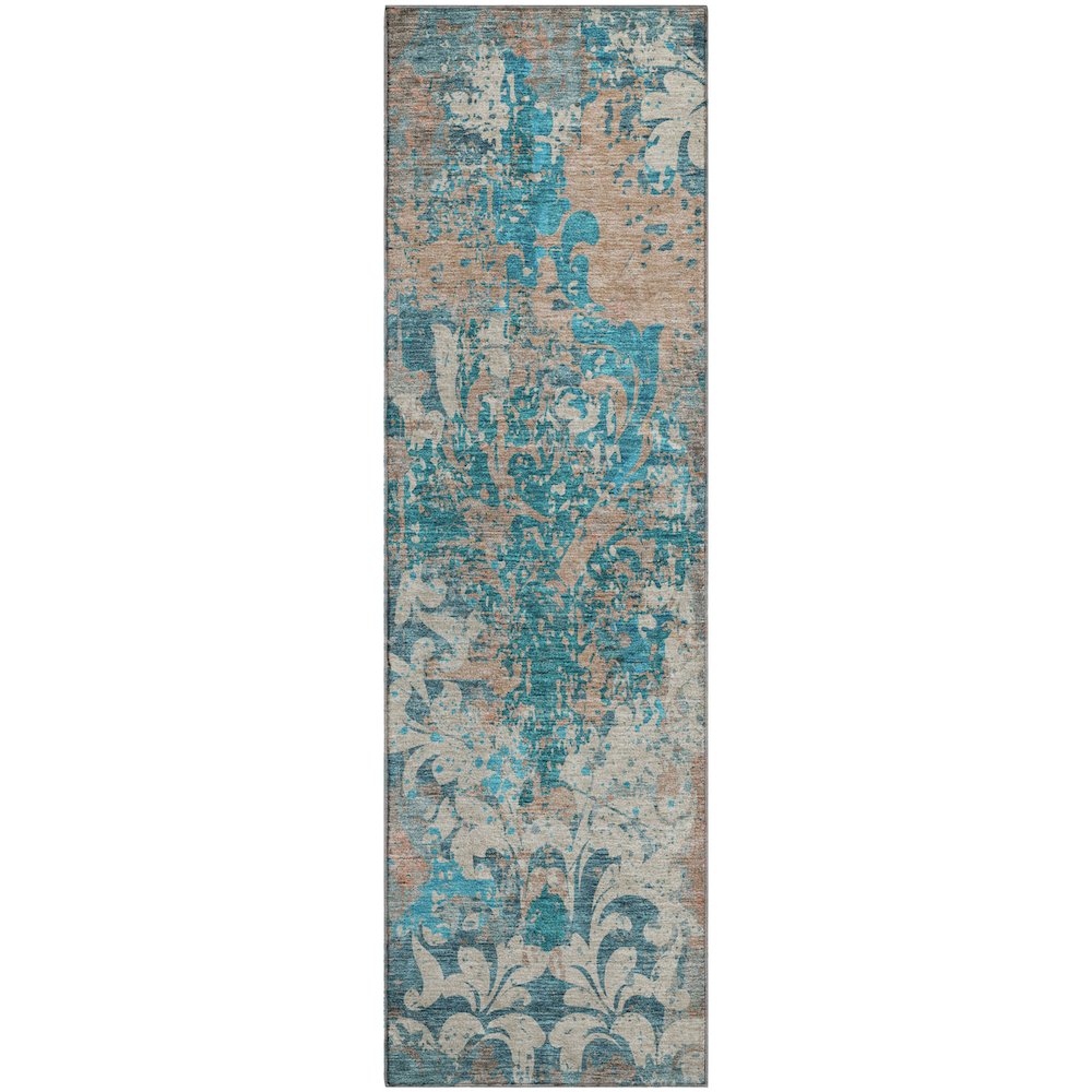 Premium Machine Washable Mayfield AMF936 Teal 2'3" x 7'6" Runner Rug. Picture 1