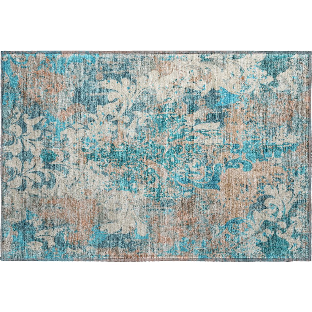 Premium Machine Washable Mayfield AMF936 Teal 1'8" x 2'6" Rug. Picture 1