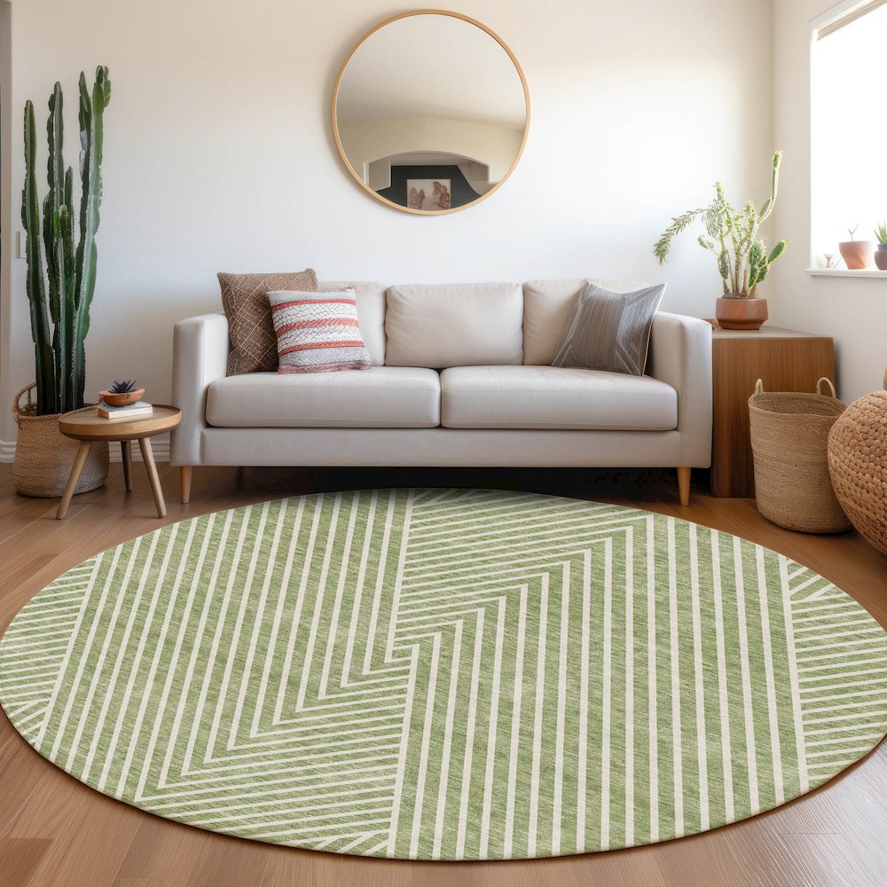 Premium Machine Washable Mayfield AMF937 Aloe 8' x 8' Round Rug. Picture 5