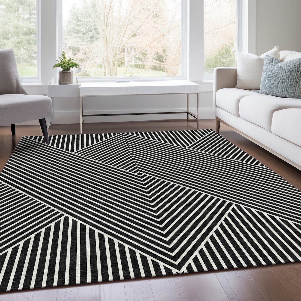 Premium Machine Washable Mayfield AMF937 Black 2'6" x 3'10" Rug. Picture 6