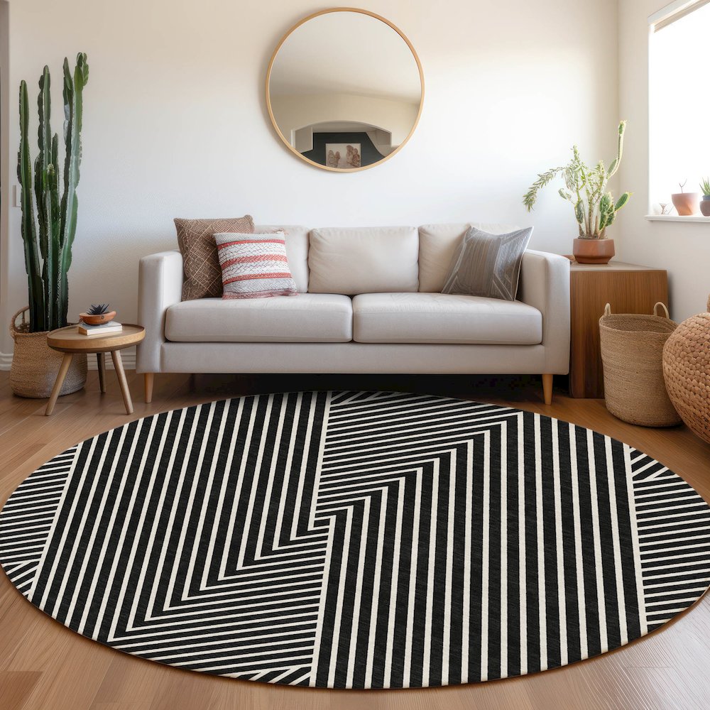 Premium Machine Washable Mayfield AMF937 Black 8' x 8' Round Rug. Picture 5
