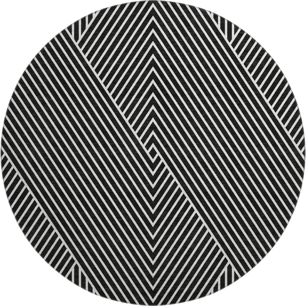 Premium Machine Washable Mayfield AMF937 Black 8' x 8' Round Rug. Picture 1