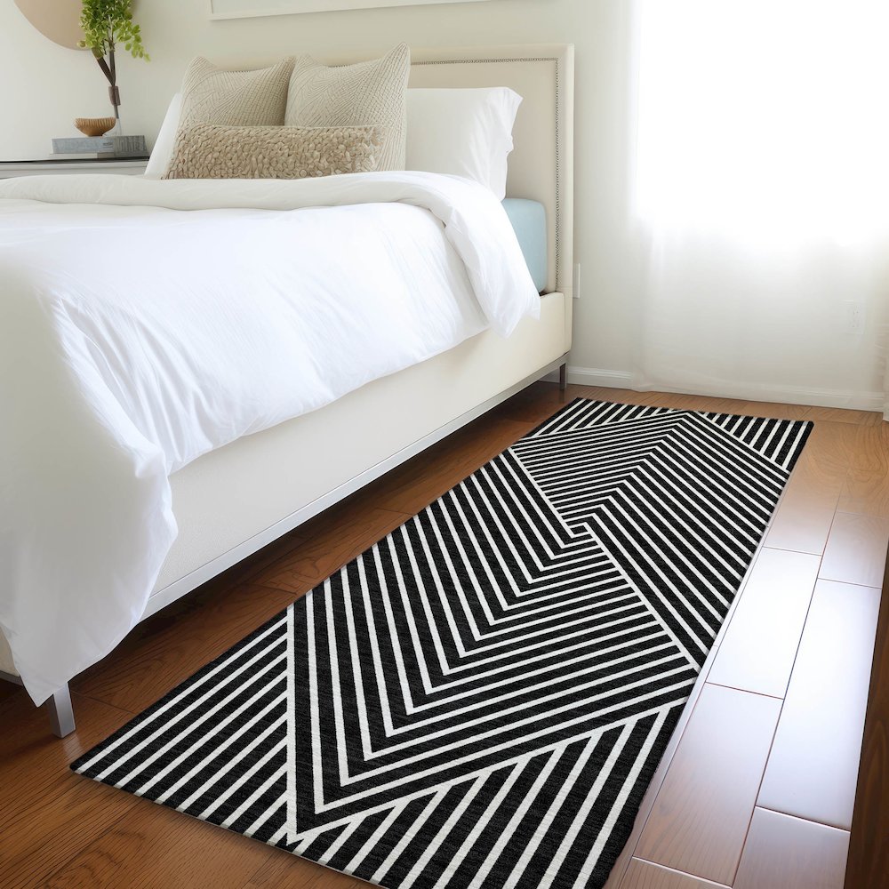Premium Machine Washable Mayfield AMF937 Black 2'3" x 7'6" Runner Rug. Picture 5