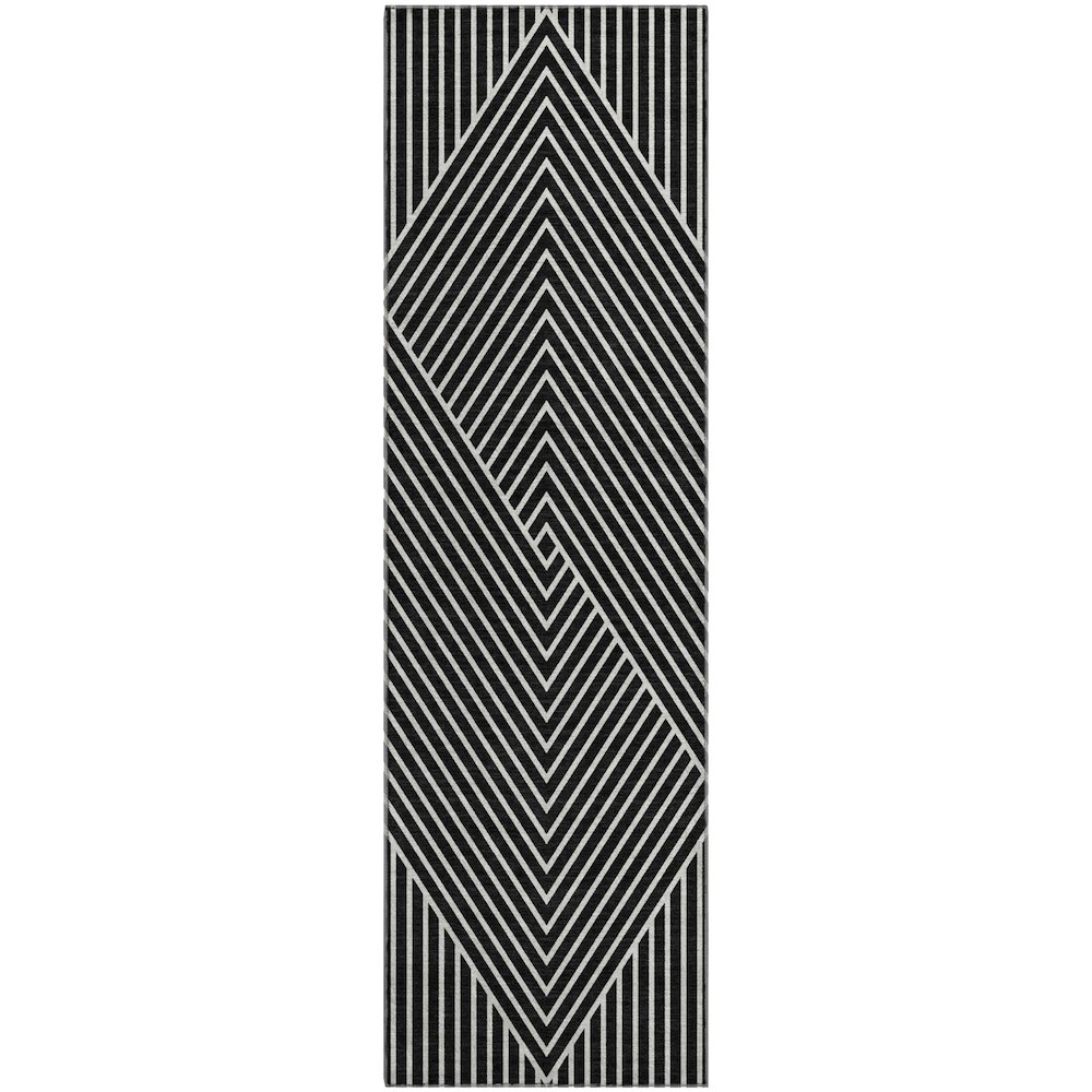 Premium Machine Washable Mayfield AMF937 Black 2'3" x 7'6" Runner Rug. Picture 1