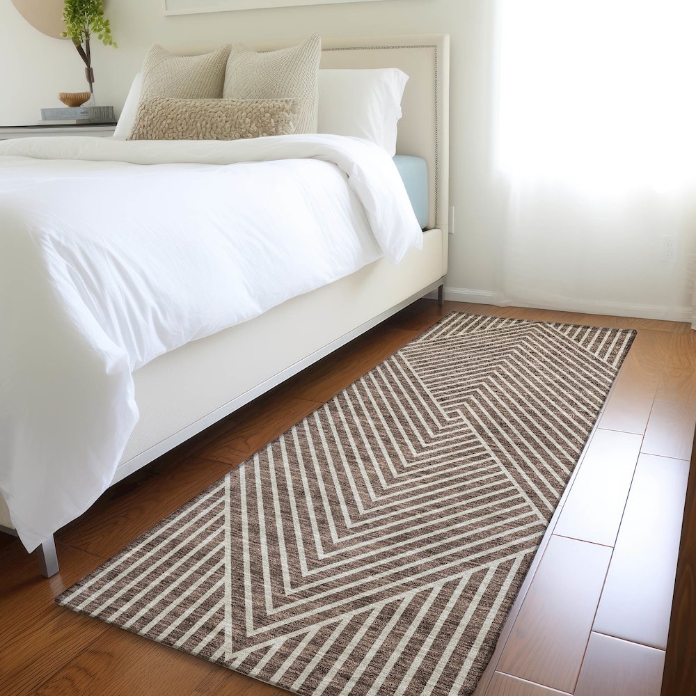 Premium Machine Washable Mayfield AMF937 Brown 2'3" x 7'6" Runner Rug. Picture 5