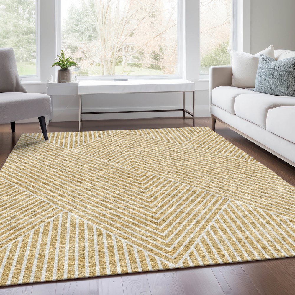 Premium Machine Washable Mayfield AMF937 Gold 2'6" x 3'10" Rug. Picture 6
