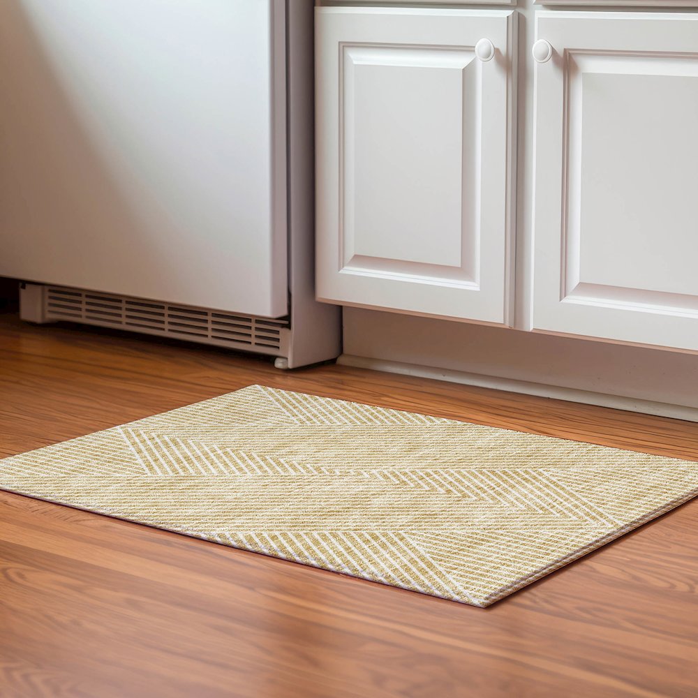 Premium Machine Washable Mayfield AMF937 Gold 1'8" x 2'6" Rug. Picture 5