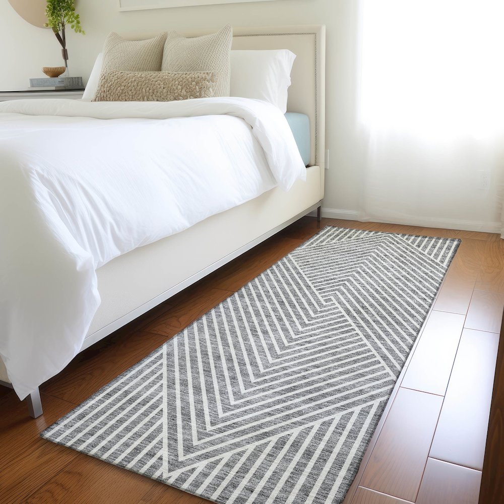 Premium Machine Washable Mayfield AMF937 Gray 2'3" x 7'6" Runner Rug. Picture 5