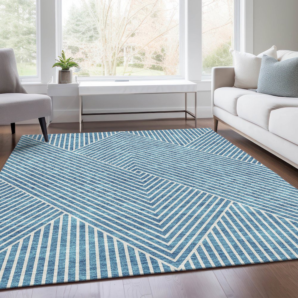 Premium Machine Washable Mayfield AMF937 Teal 2'6" x 3'10" Rug. Picture 6