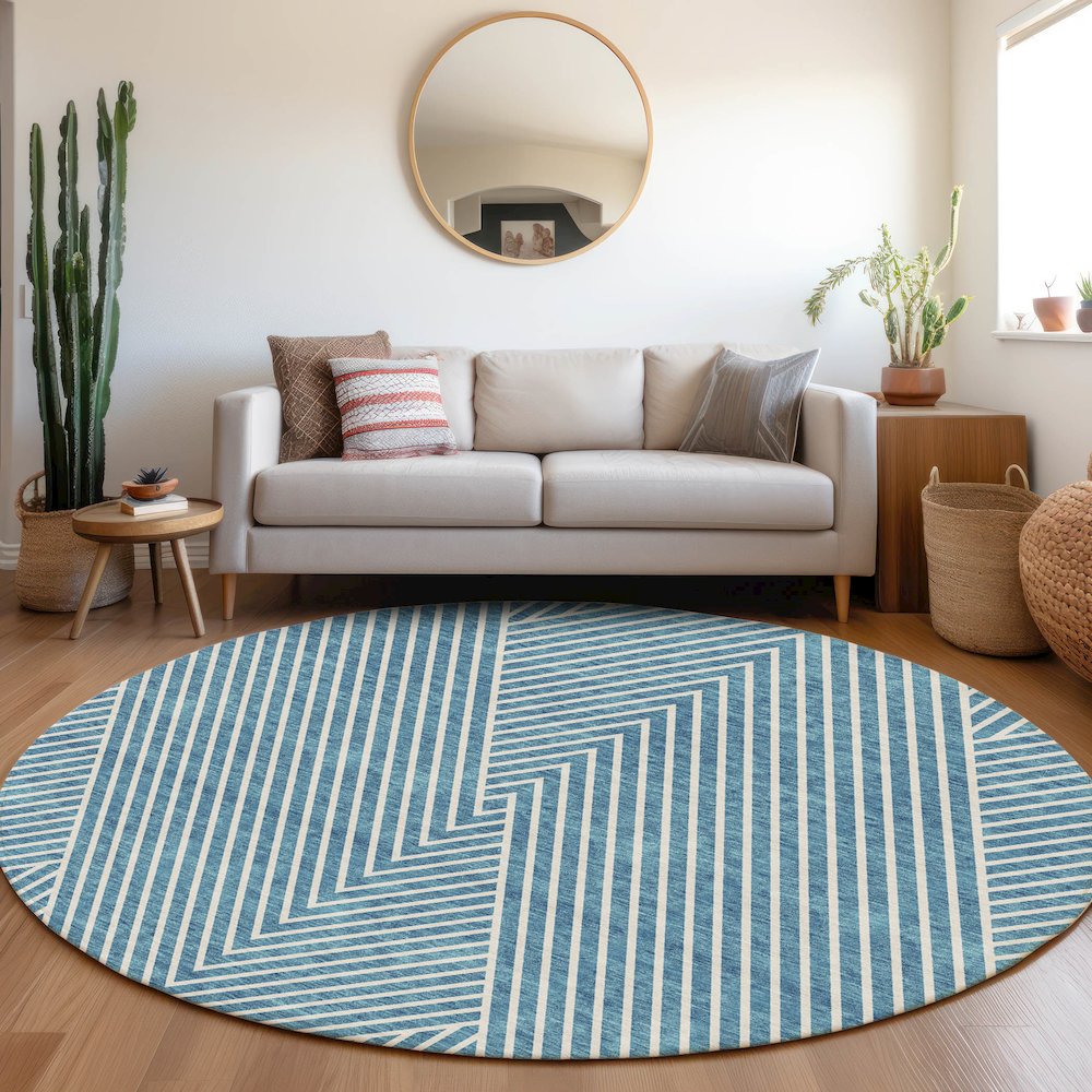 Premium Machine Washable Mayfield AMF937 Teal 8' x 8' Round Rug. Picture 5