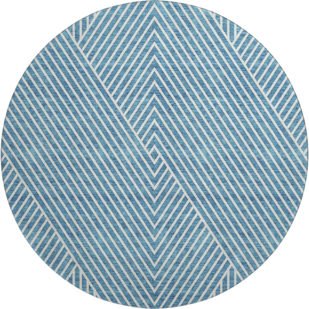 Premium Machine Washable Mayfield AMF937 Teal 8' x 8' Round Rug. Picture 1