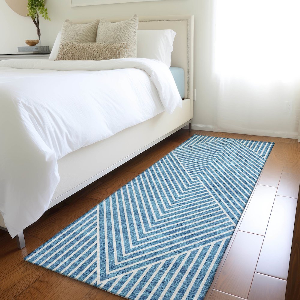 Premium Machine Washable Mayfield AMF937 Teal 2'3" x 7'6" Runner Rug. Picture 5
