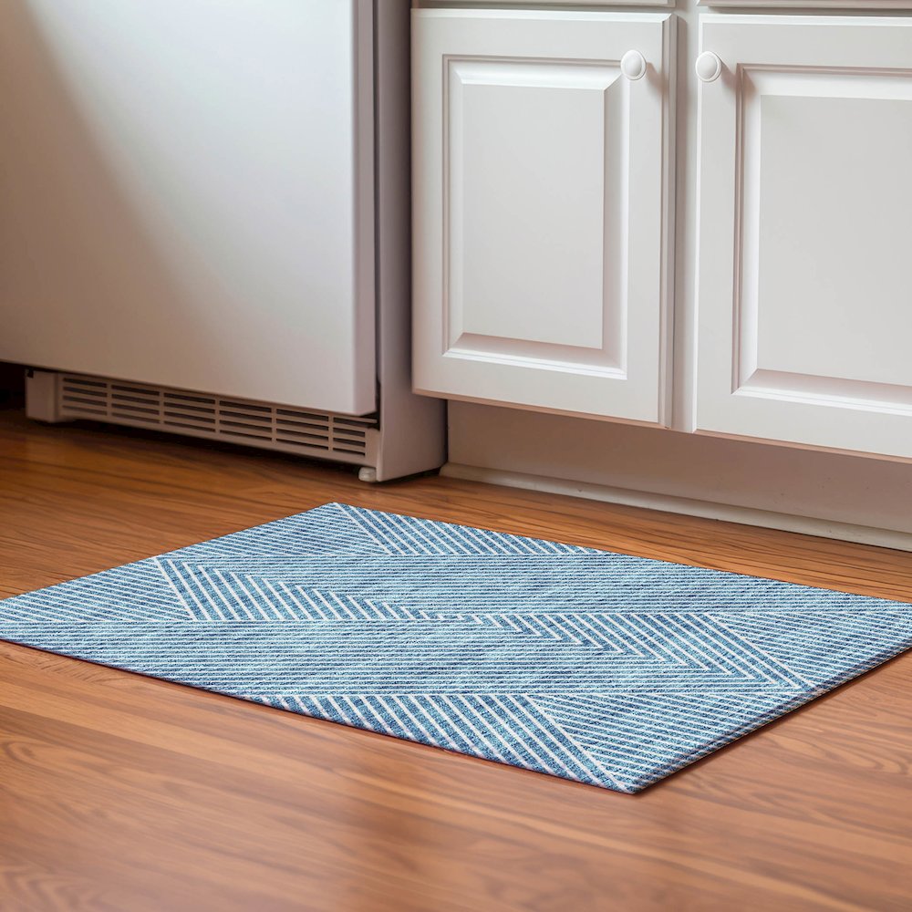 Premium Machine Washable Mayfield AMF937 Teal 1'8" x 2'6" Rug. Picture 5