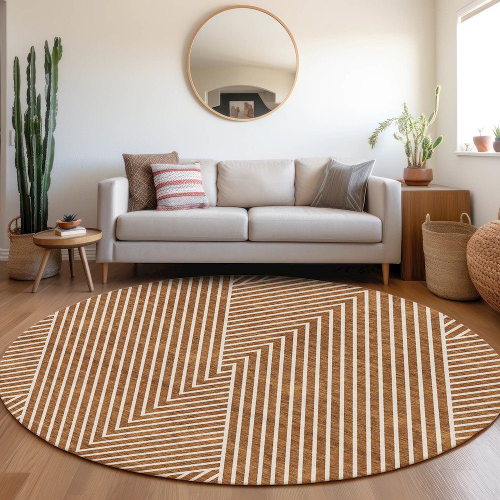 Premium Machine Washable Mayfield AMF937 Terracotta 8' x 8' Round Rug. Picture 5