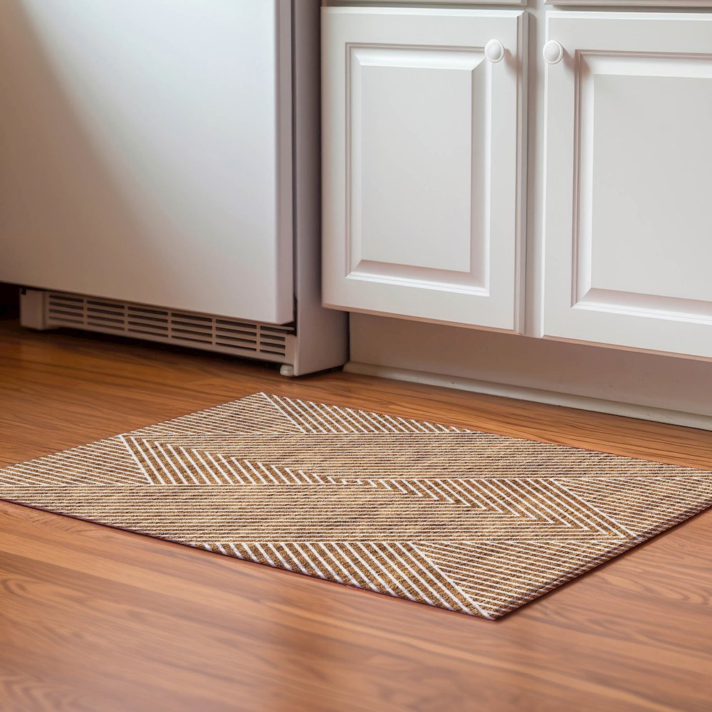 Premium Machine Washable Mayfield AMF937 Terracotta 1'8" x 2'6" Rug. Picture 5