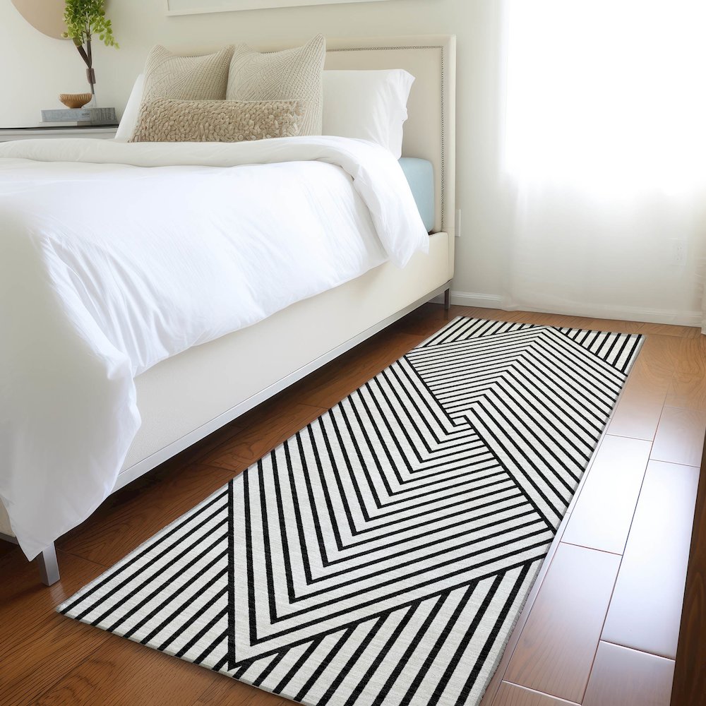 Premium Machine Washable Mayfield AMF937 White 2'3" x 7'6" Runner Rug. Picture 5
