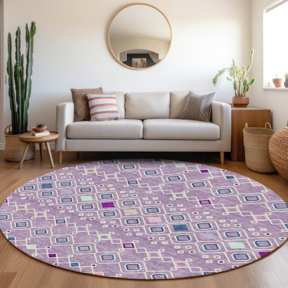 Premium Machine Washable Mayfield AMF938 Lavender 8' x 8' Round Rug. Picture 5