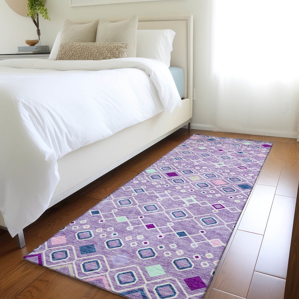 Premium Machine Washable Mayfield AMF938 Lavender 2'3" x 7'6" Runner Rug. Picture 5