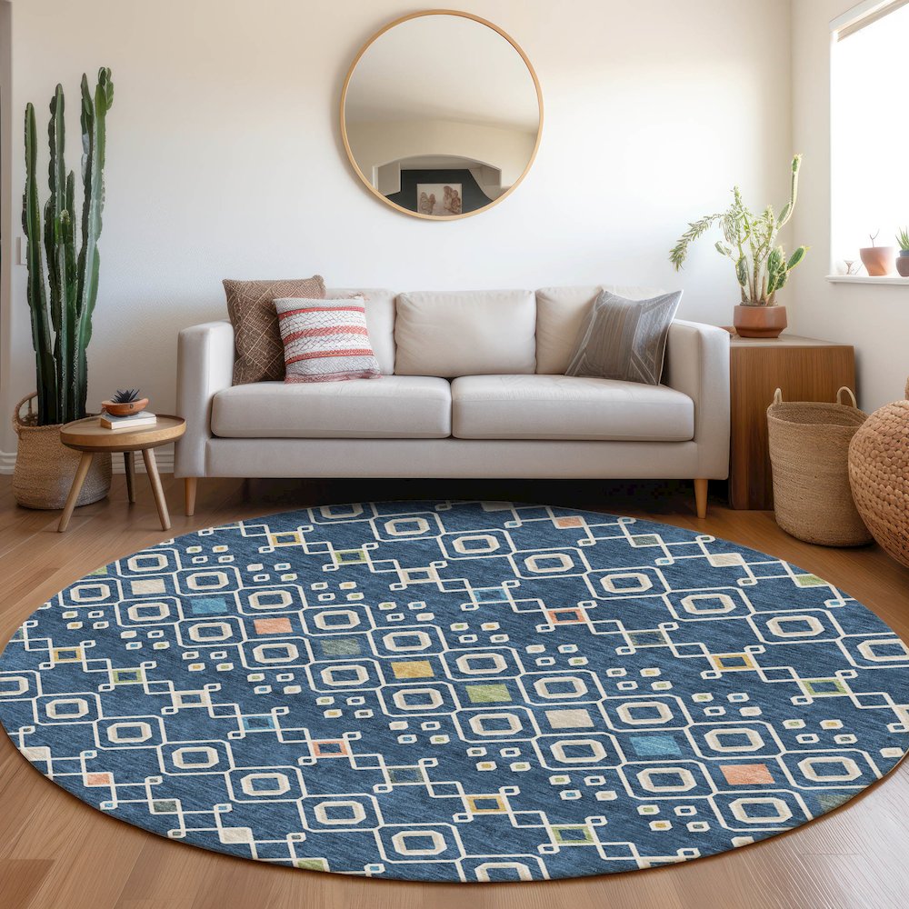 Premium Machine Washable Mayfield AMF938 Navy 8' x 8' Round Rug. Picture 5