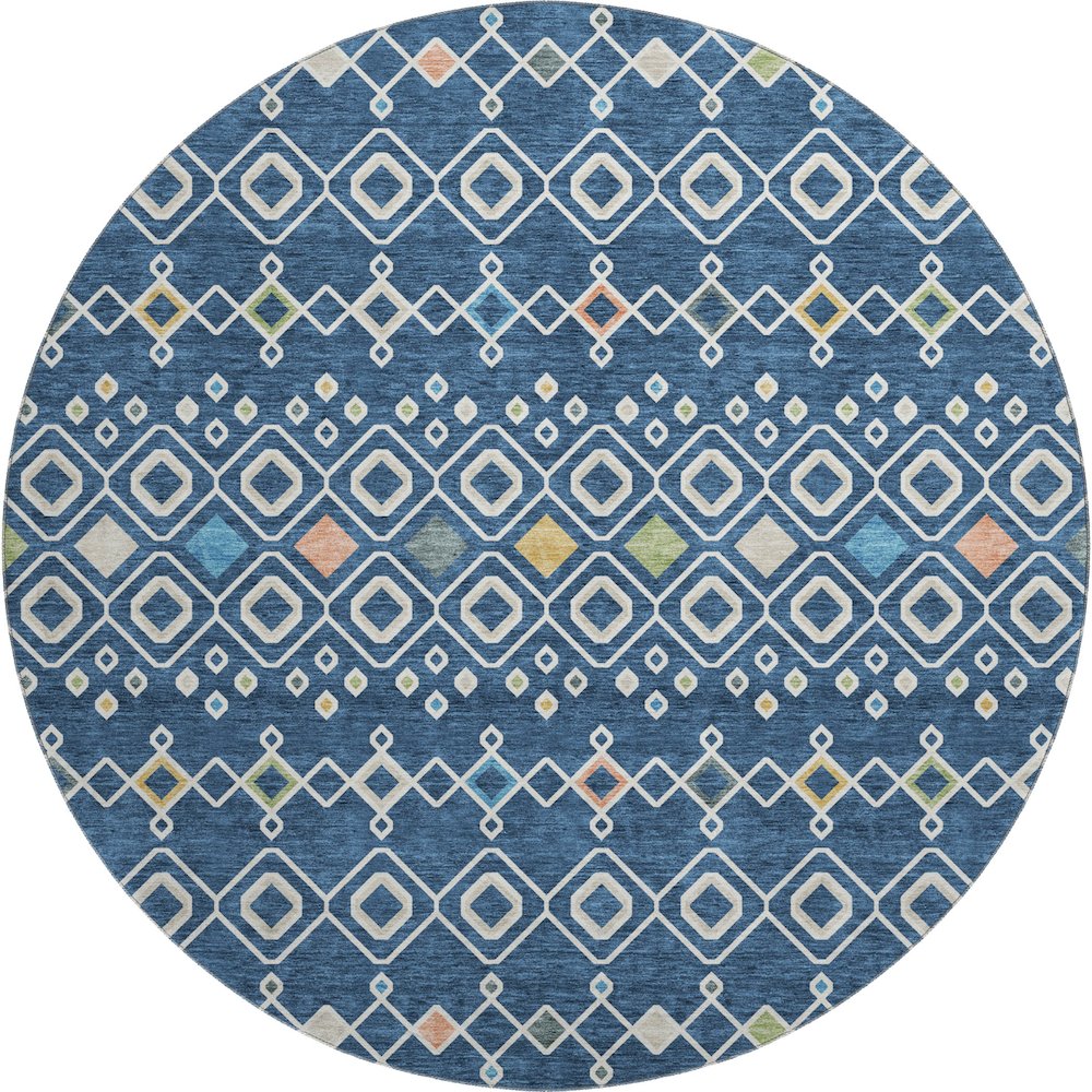 Premium Machine Washable Mayfield AMF938 Navy 8' x 8' Round Rug. Picture 1