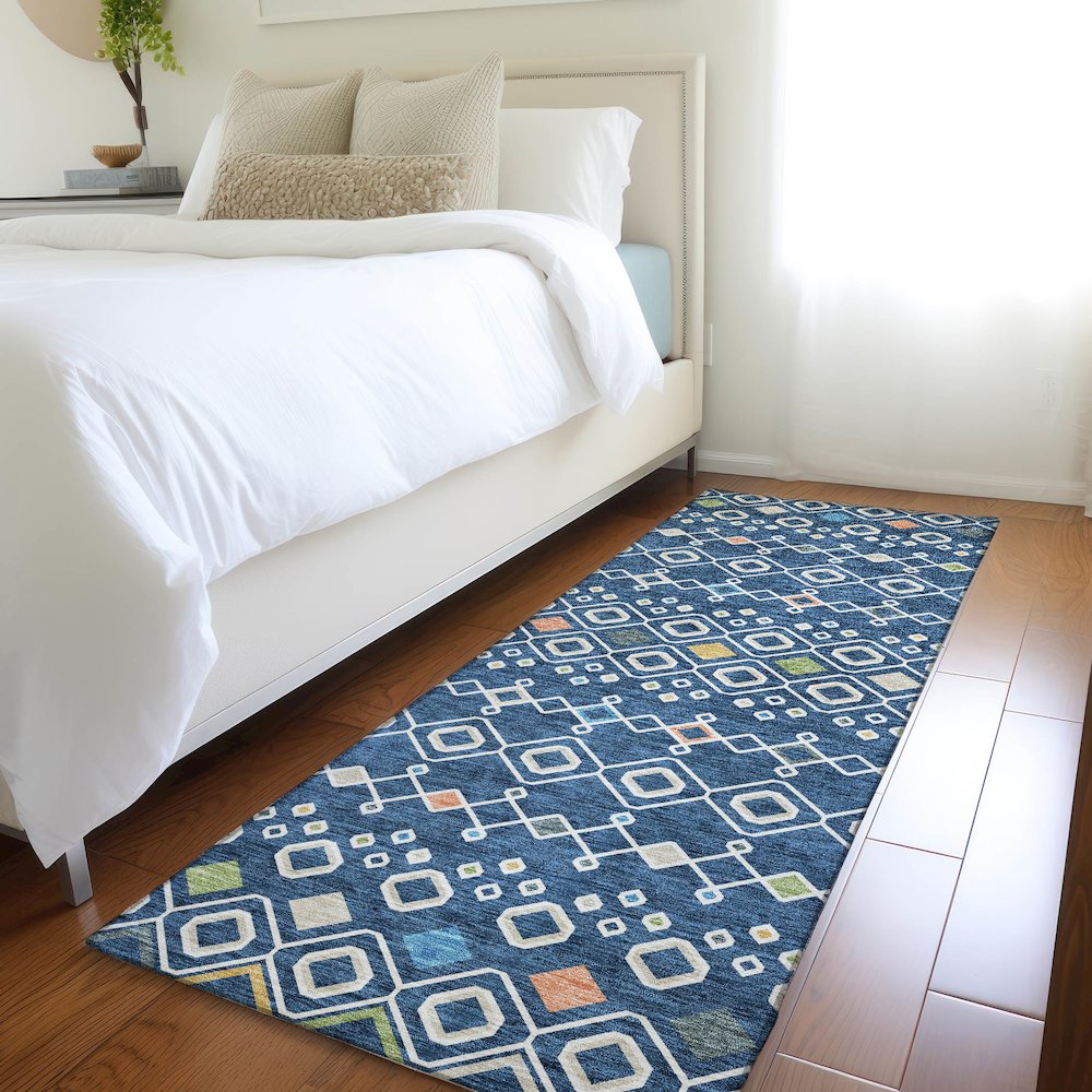 Premium Machine Washable Mayfield AMF938 Navy 2'3" x 7'6" Runner Rug. Picture 5