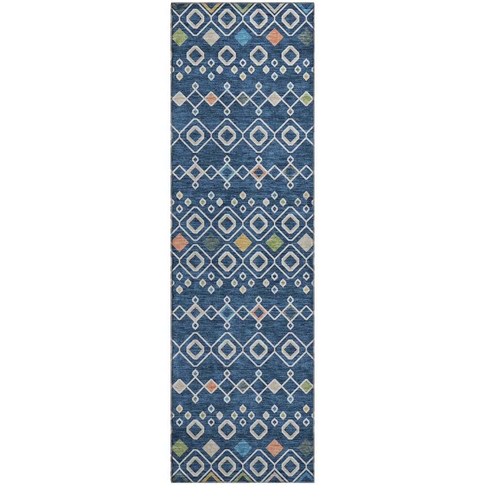 Premium Machine Washable Mayfield AMF938 Navy 2'3" x 7'6" Runner Rug. Picture 1