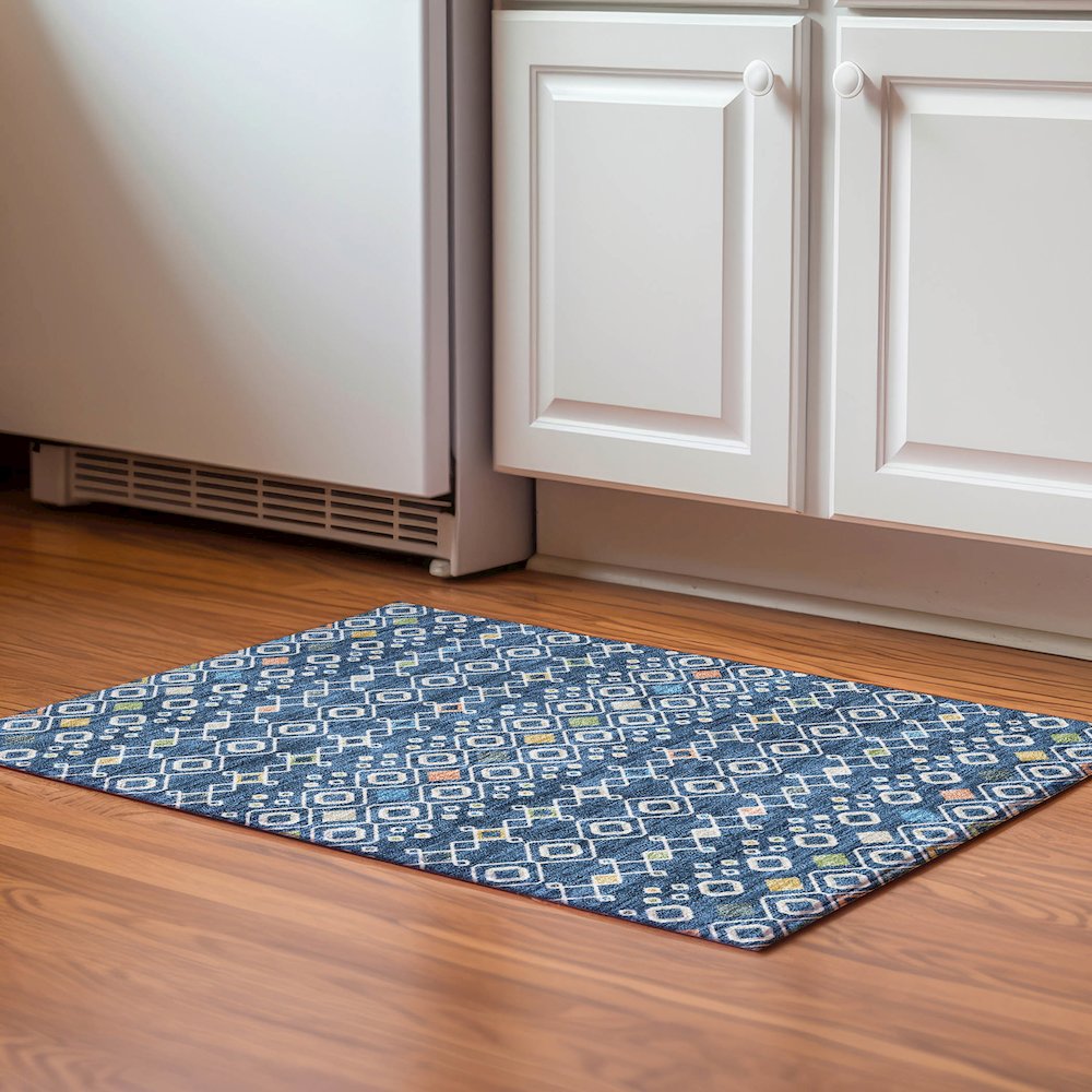 Premium Machine Washable Mayfield AMF938 Navy 1'8" x 2'6" Rug. Picture 5