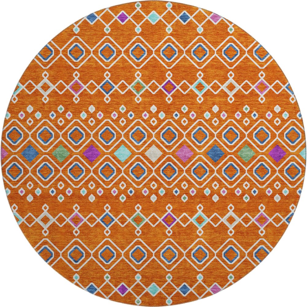 Premium Machine Washable Mayfield AMF938 Orange 8' x 8' Round Rug. Picture 1
