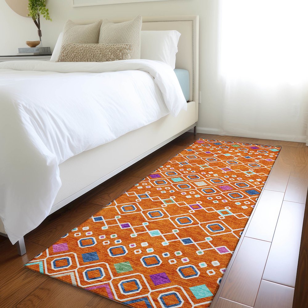 Premium Machine Washable Mayfield AMF938 Orange 2'3" x 7'6" Runner Rug. Picture 5