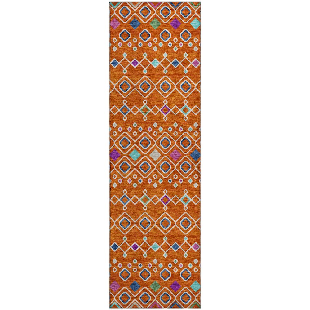 Premium Machine Washable Mayfield AMF938 Orange 2'3" x 7'6" Runner Rug. Picture 1
