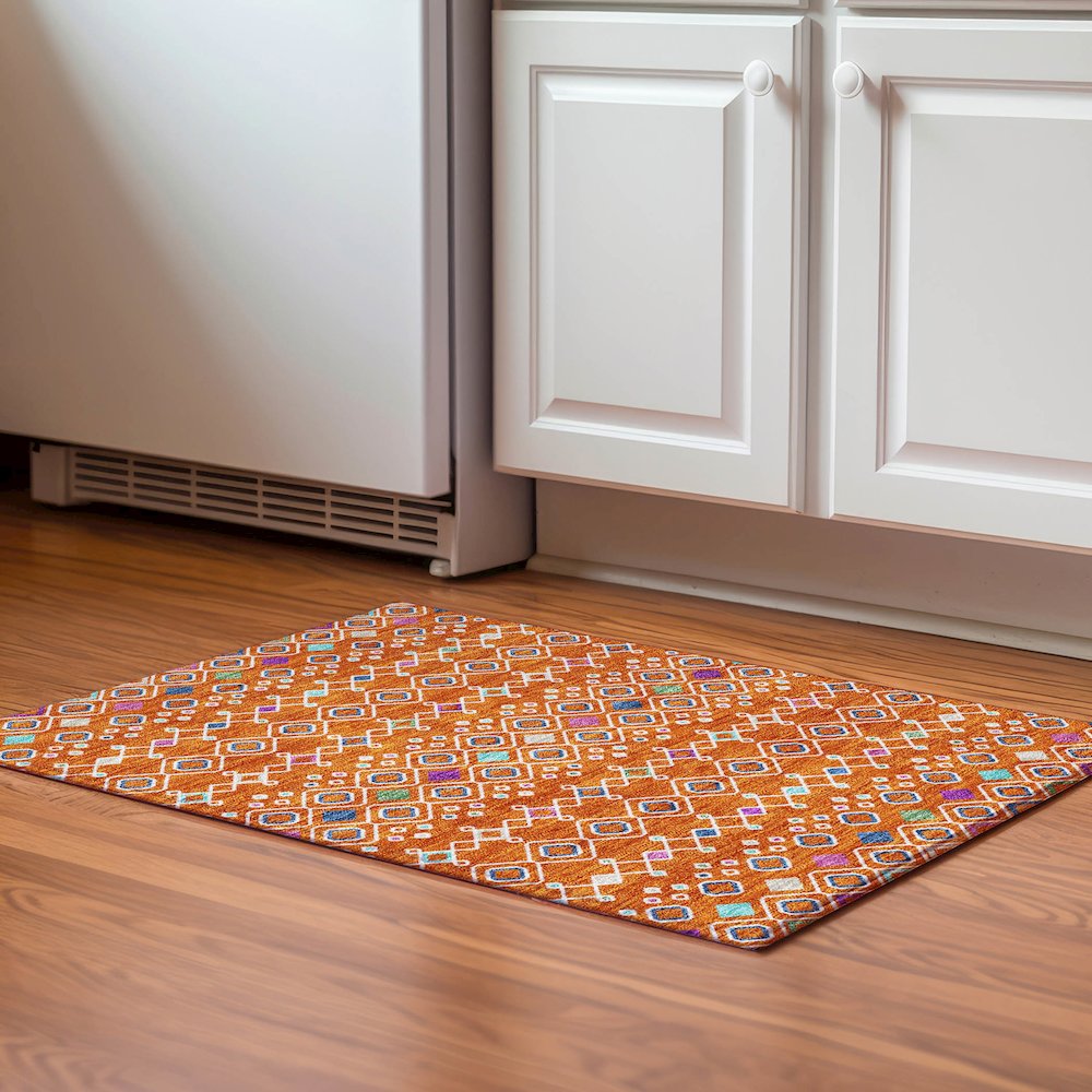 Premium Machine Washable Mayfield AMF938 Orange 1'8" x 2'6" Rug. Picture 5