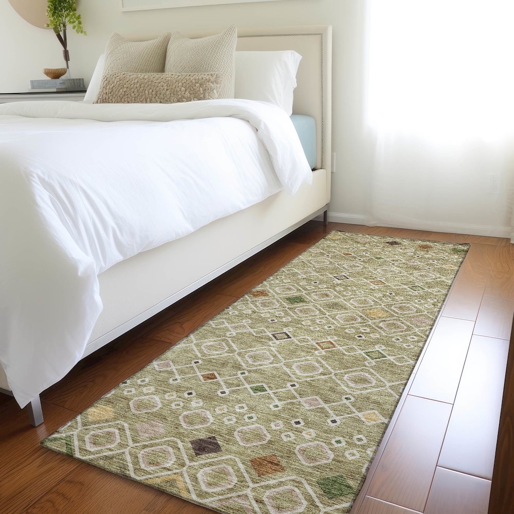 Premium Machine Washable Mayfield AMF938 Sage 2'3" x 7'6" Runner Rug. Picture 5