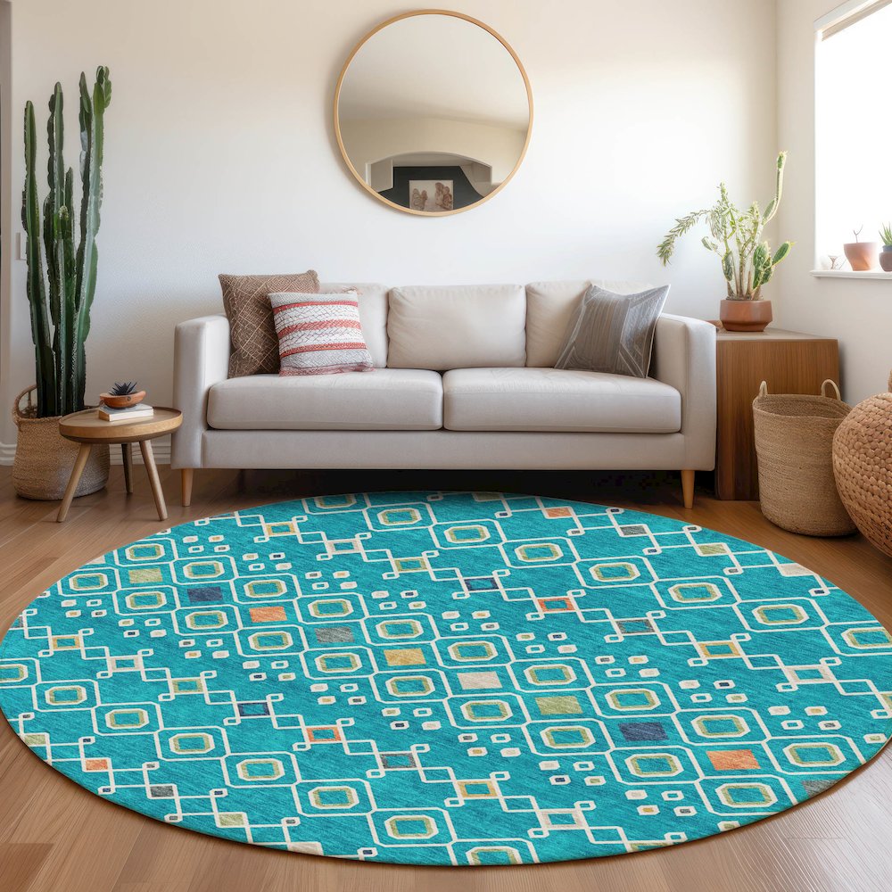 Premium Machine Washable Mayfield AMF938 Teal 8' x 8' Round Rug. Picture 5