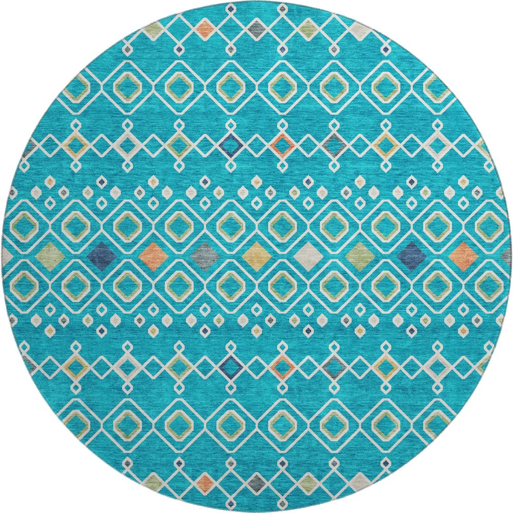 Premium Machine Washable Mayfield AMF938 Teal 8' x 8' Round Rug. Picture 1