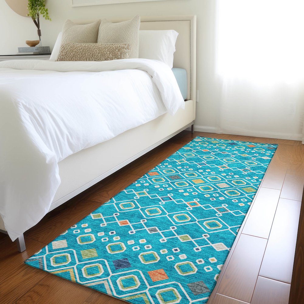 Premium Machine Washable Mayfield AMF938 Teal 2'3" x 7'6" Runner Rug. Picture 5